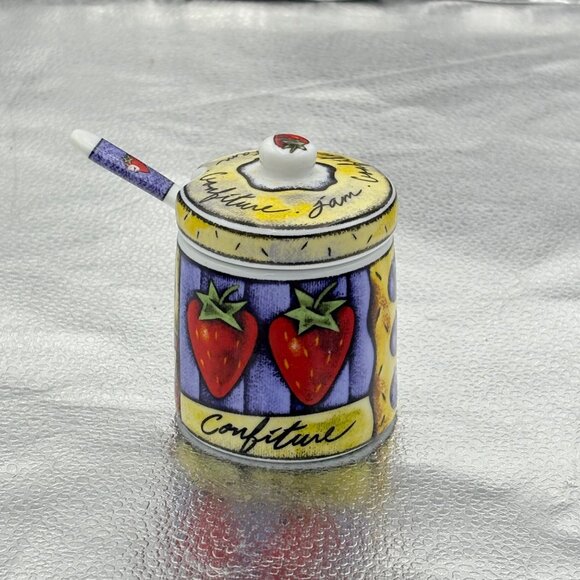 Hand-Painted Fruit-Themed Porcelain Jam Jar With Lid & Spoon‎ Set By MSC Berries - Picture 16 of 16